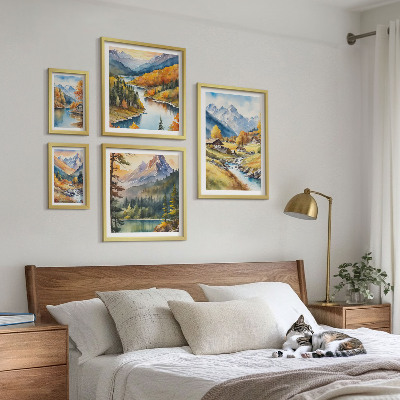 Paveikslų rinkinys miegamajam Upės slėnio kalnų peizažai
