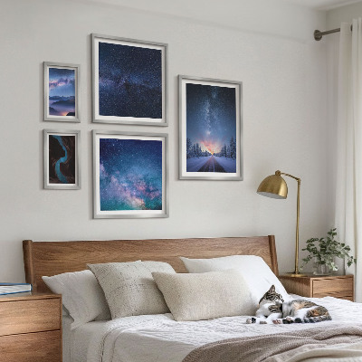 5 paveikslų rinkinys su rėmais Kosminiai naktiniai peizažai
