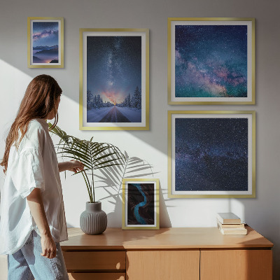 5 paveikslų rinkinys su rėmais Kosminiai naktiniai peizažai