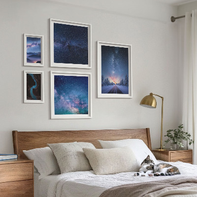 5 paveikslų rinkinys su rėmais Kosminiai naktiniai peizažai