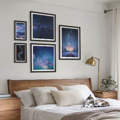 5 paveikslų rinkinys su rėmais Kosminiai naktiniai peizažai