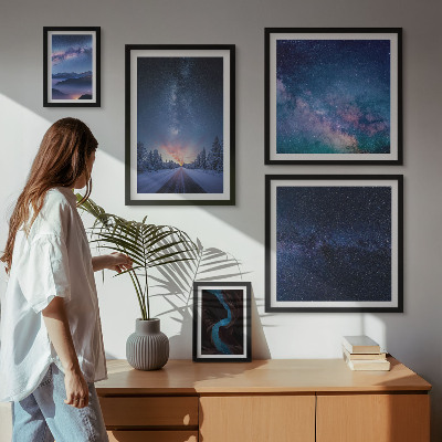 5 paveikslų rinkinys su rėmais Kosminiai naktiniai peizažai
