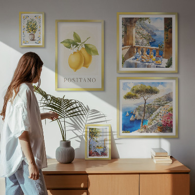 5 paveikslų rinkinys su rėmais Citrusinių vaisių akcentai Viduržemio jūros stiliumi