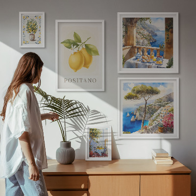 5 paveikslų rinkinys su rėmais Citrusinių vaisių akcentai Viduržemio jūros stiliumi