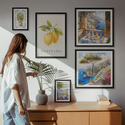 5 paveikslų rinkinys su rėmais Citrusinių vaisių akcentai Viduržemio jūros stiliumi