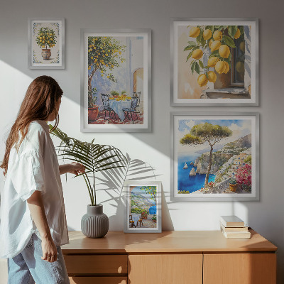 Paveikslų rinkinys miegamajam Citrusinių vaisių įkvėpimo saulė