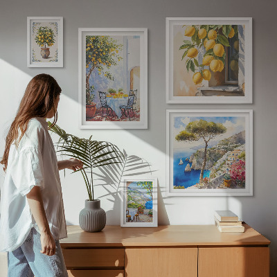 Paveikslų rinkinys miegamajam Citrusinių vaisių įkvėpimo saulė