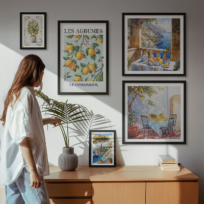 5 paveikslų rinkinys su rėmais Citrusinių vaisių įkvėpimas Provanse