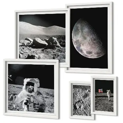 Paveikslų rinkinys miegamajam astronautų ir mėnulio peizažų tema