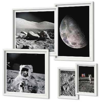 Paveikslų rinkinys miegamajam Astronautų mėnulio peizažai