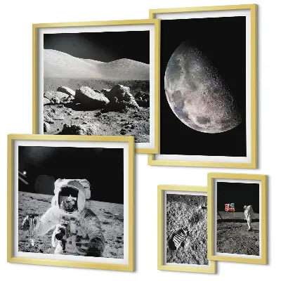 Paveikslų rinkinys miegamajam astronautų ir mėnulio peizažų tema