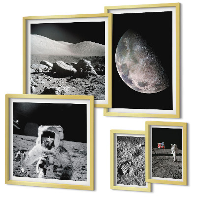 Paveikslų rinkinys miegamajam Astronautų mėnulio peizažai