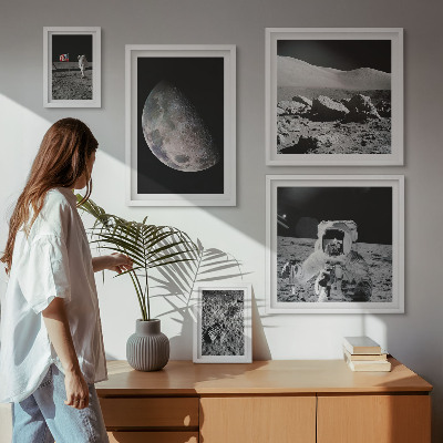 Paveikslų rinkinys miegamajam Astronautų mėnulio peizažai