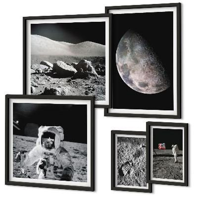 Paveikslų rinkinys miegamajam Astronautų mėnulio peizažai