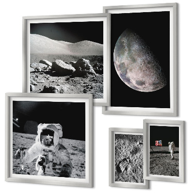 Paveikslų rinkinys miegamajam Astronautų mėnulio peizažai