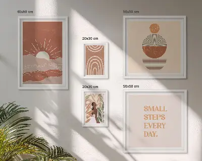 5 paveikslų rinkinys su rėmais boho stiliaus gamtos motyvai su teigiamais šūkiais