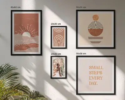 5 paveikslų rinkinys su rėmais boho stiliaus gamtos motyvai su teigiamais šūkiais