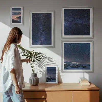 Kosminiai dangaus peizažai 5 paveikslų rinkinys su rėmais