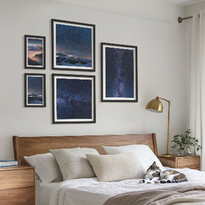 5 paveikslų rinkinys su rėmais Kosminiai dangaus peizažai