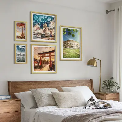 Pasaulio architektūros ikonos 5 paveikslų rinkinys su rėmais