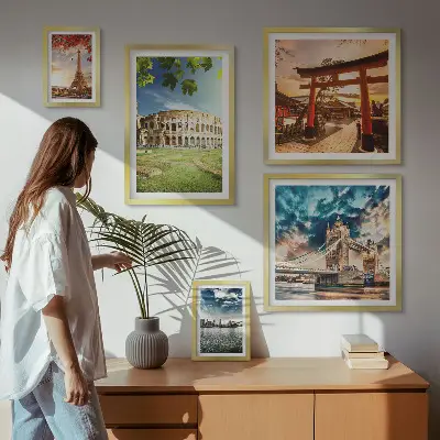 Pasaulio architektūros ikonos 5 paveikslų rinkinys su rėmais