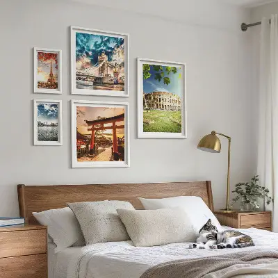 Pasaulio architektūros ikonos 5 paveikslų rinkinys su rėmais