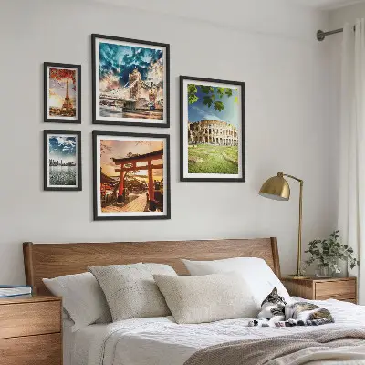 Pasaulio architektūros ikonos 5 paveikslų rinkinys su rėmais