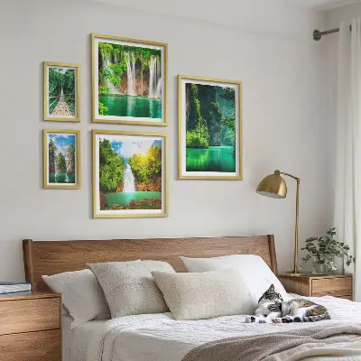 Paveikslų rinkinys miegamajam tropikų kriokliai ir žalia gamta
