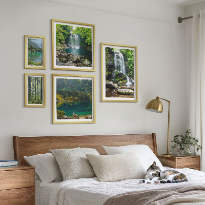 5 paveikslų rinkinys su rėmais Kriokliai miško peizažai gamta