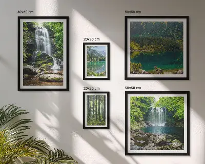 5 paveikslų rinkinys su rėmais miško krioklių peizažas