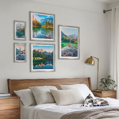 5 paveikslų rinkinys su rėmais Kalnų peizažai, ežerai, miškai