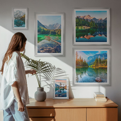 5 paveikslų rinkinys su rėmais Kalnų peizažai, ežerai, miškai