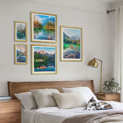 5 paveikslų rinkinys su rėmais Kalnų peizažai, ežerai, miškai