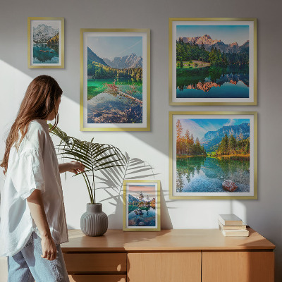 5 paveikslų rinkinys su rėmais Kalnų peizažai, ežerai, miškai