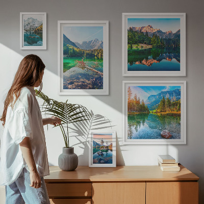 5 paveikslų rinkinys su rėmais Kalnų peizažai, ežerai, miškai