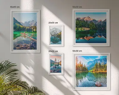 5 paveikslų rinkinys su rėmais kalnų peizažai su ežerais ir miškais