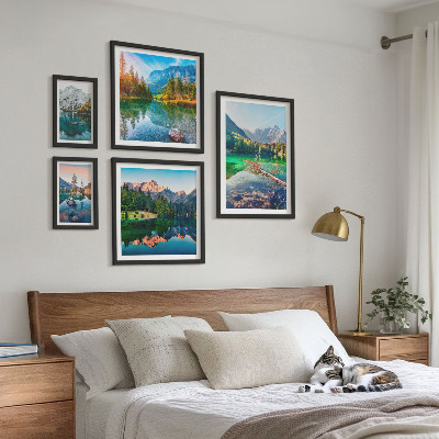 5 paveikslų rinkinys su rėmais Kalnų peizažai, ežerai, miškai