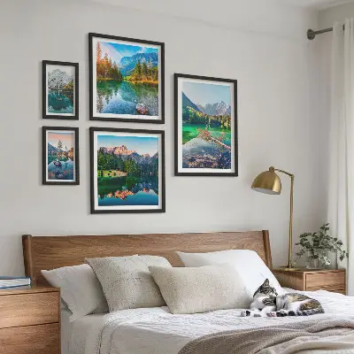 5 paveikslų rinkinys su rėmais kalnų peizažai su ežerais ir miškais