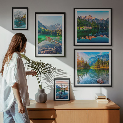 5 paveikslų rinkinys su rėmais Kalnų peizažai, ežerai, miškai