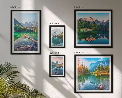 5 paveikslų rinkinys su rėmais kalnų peizažai su ežerais ir miškais