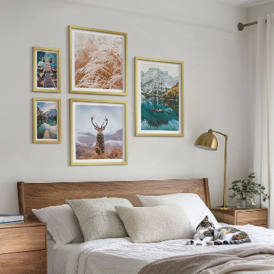 5 paveikslų rinkinys su rėmais Kalnų peizažai ir gamtos grožis