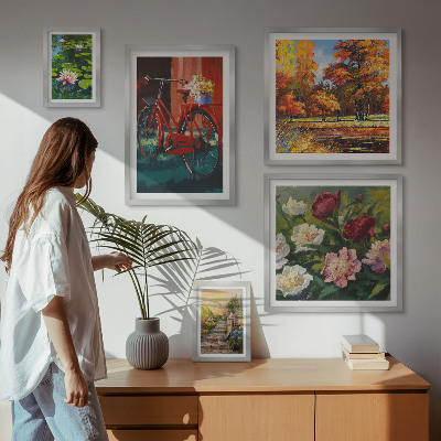 5 paveikslų rinkinys su rėmais Gėlių dviračių vaizdingumas
