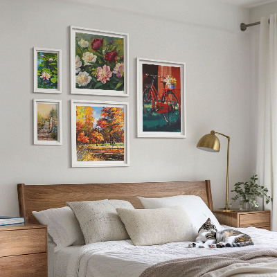 5 paveikslų rinkinys su rėmais Gėlių dviračių vaizdingumas