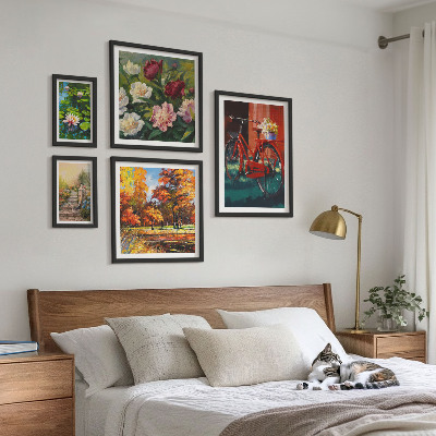 5 paveikslų rinkinys su rėmais Gėlių dviračių vaizdingumas