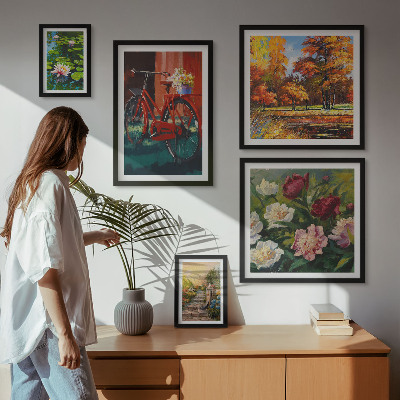5 paveikslų rinkinys su rėmais Gėlių dviračių vaizdingumas