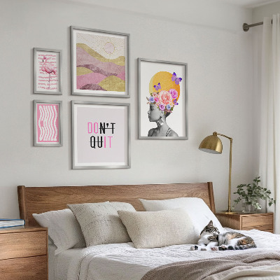 Paveikslų rinkinys miegamajam Boho stiliaus gėlių įkvėpimas