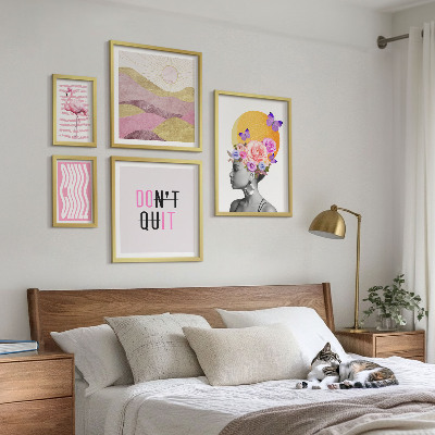 Paveikslų rinkinys miegamajam Boho stiliaus gėlių įkvėpimas