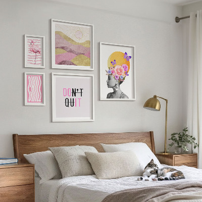 Paveikslų rinkinys miegamajam Boho stiliaus gėlių įkvėpimas