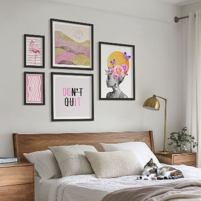 Paveikslų rinkinys miegamajam Boho stiliaus gėlių įkvėpimas