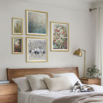 5 paveikslų rinkinys su rėmais Vintažiniai tropiniai paukščiai